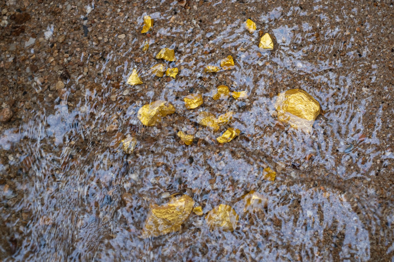 Pure gold nugget ore found in mine with natural water sources